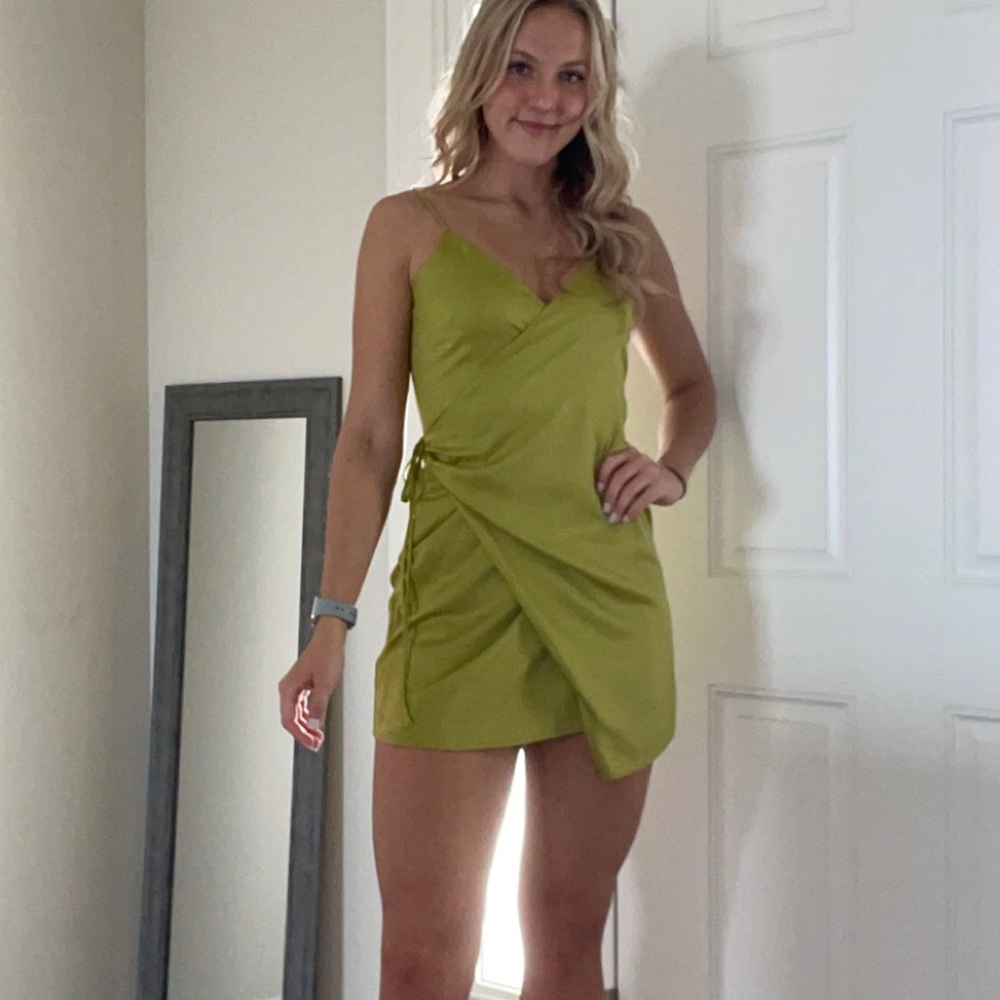 Green Lulus Wrap Mini Dress
